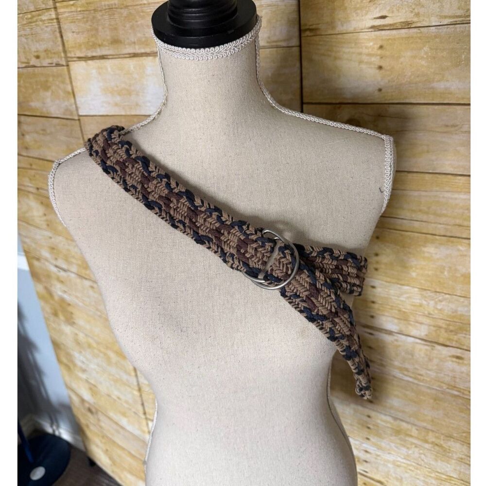 Womens Brown Woven Macrame Belt Boho D Ring Adjustable Waist Belt